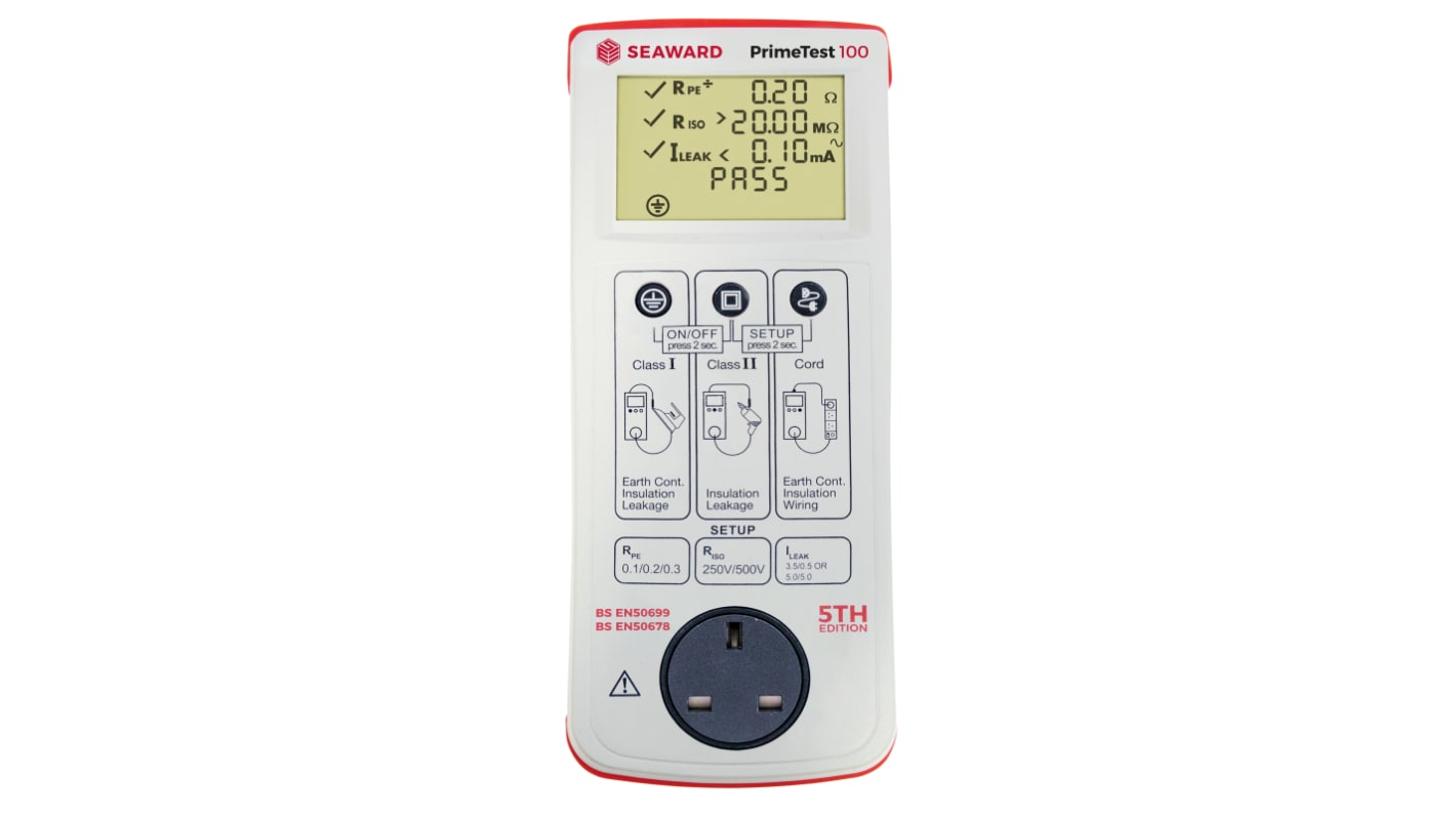 Seaward Godkendt/kasseret PAT PrimeTest 100 UK PAT-tester, Test Type: Class I, Class II