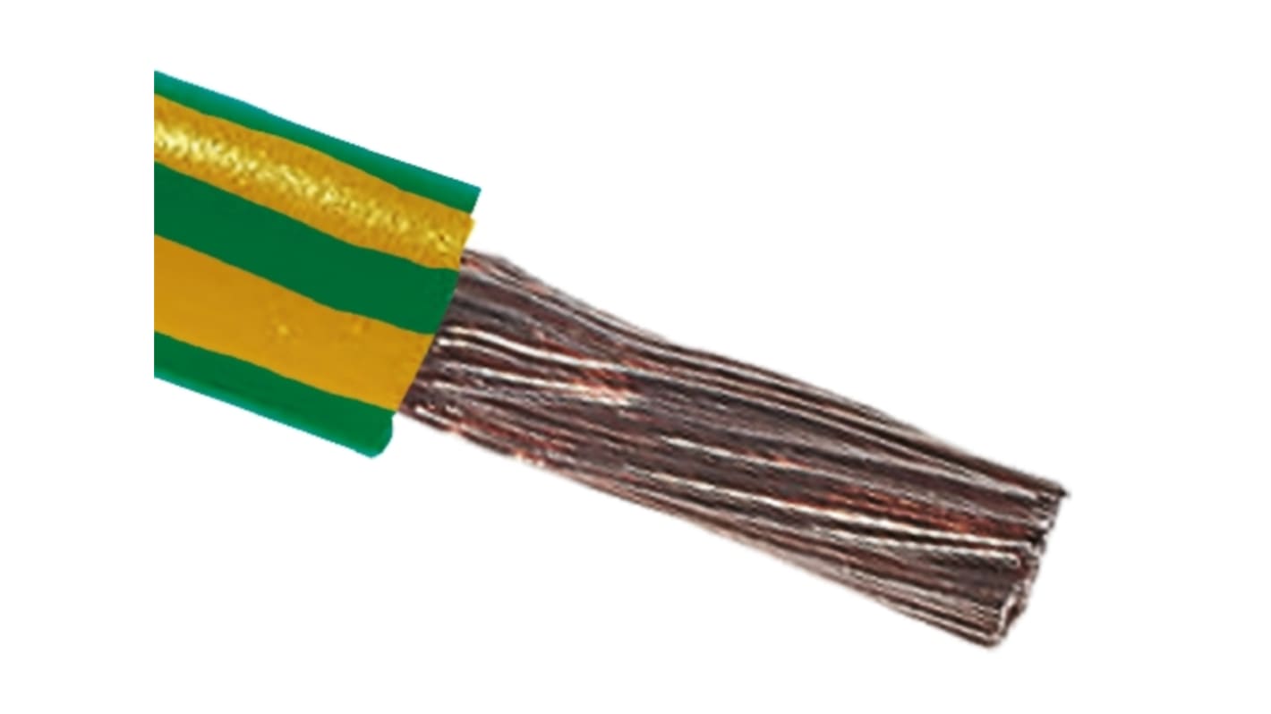 RS PRO Green/Yellow 1.5 mm² Tri-rated Cable, 16 AWG, 32/0.235 mm, PVC Insulation