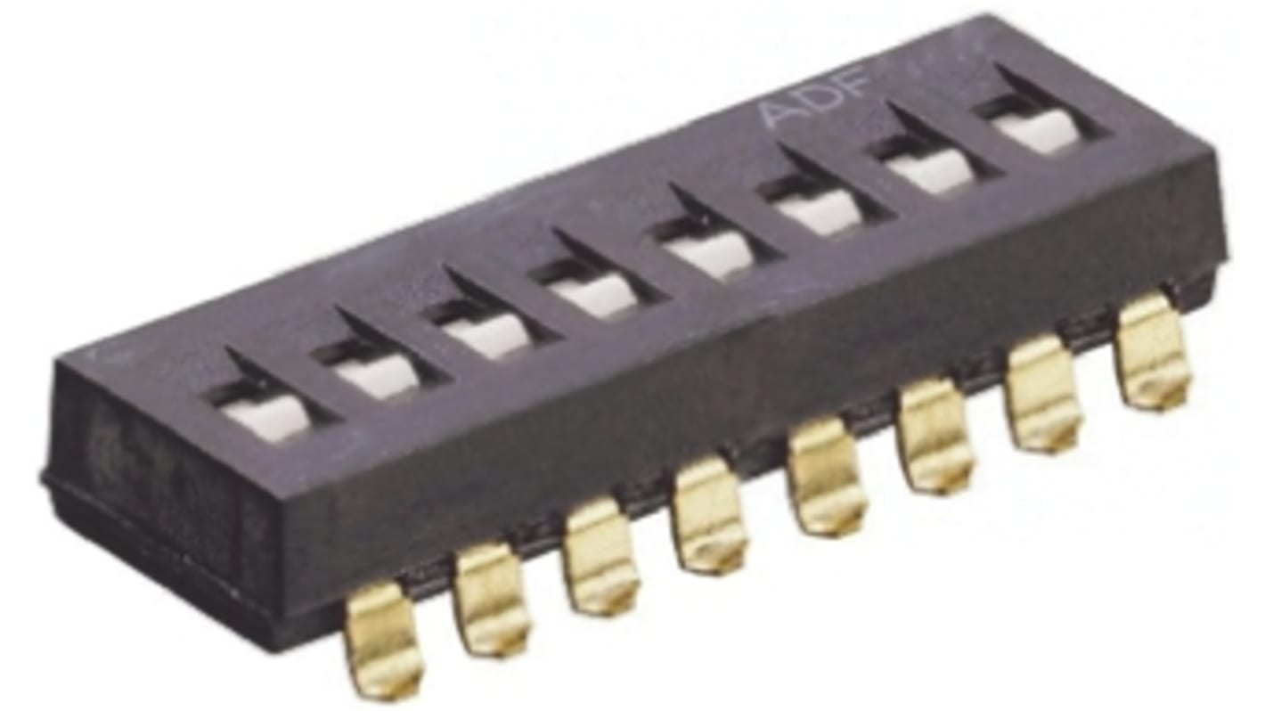 Interruttore DIP 4-1825059-1, SPST, 100 mA a 24 V c.c., 8 posizioni, attuatore a Slitta, Montaggio superficiale