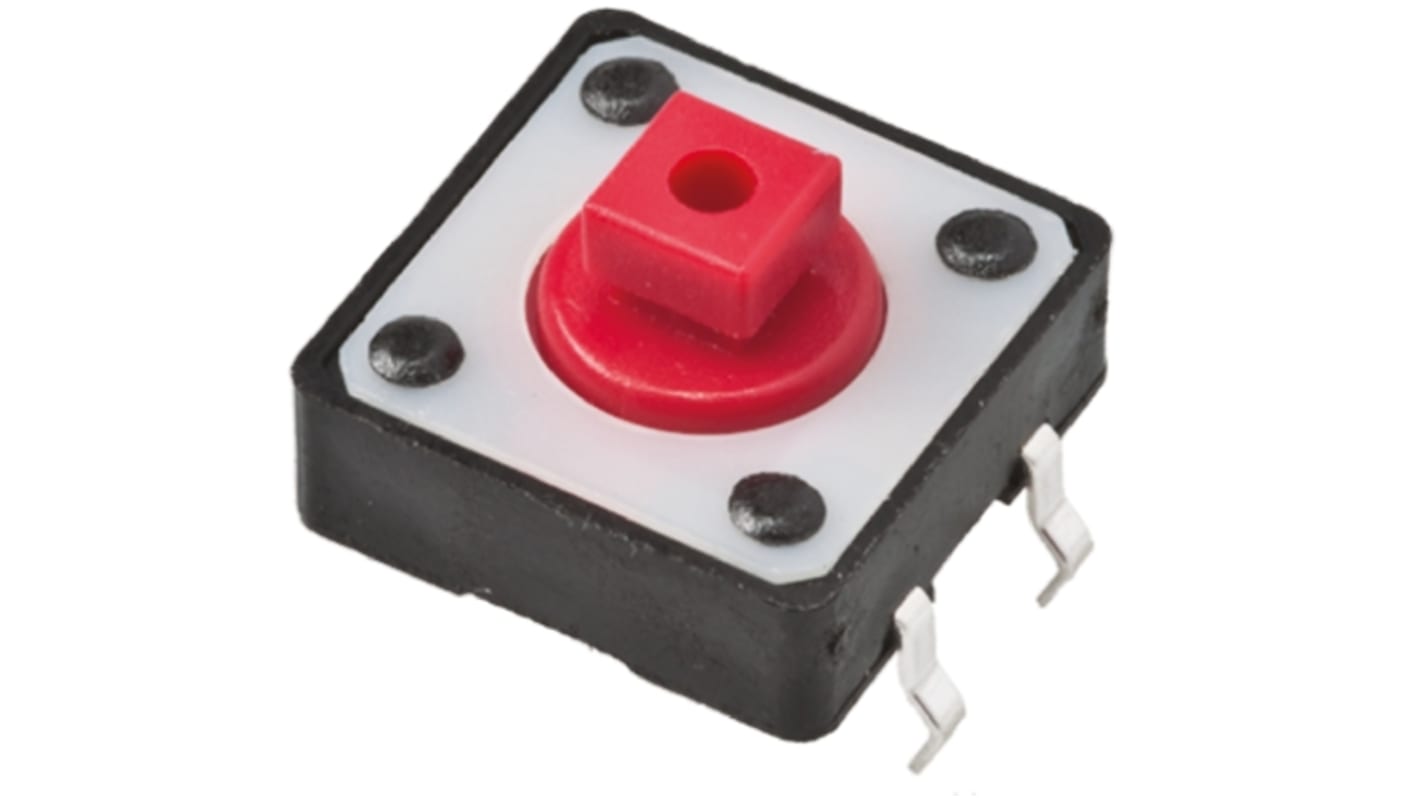 Red Button Tactile Switch, SPST 50 mA @ 24 V dc 1.8mm