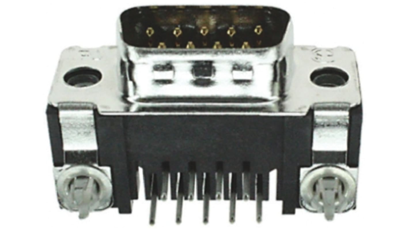 TE Connectivity Amplimite HD-20 9 Way Right Angle Through Hole D-sub Connector Plug, 2.743mm Pitch, with 4-40 UNC