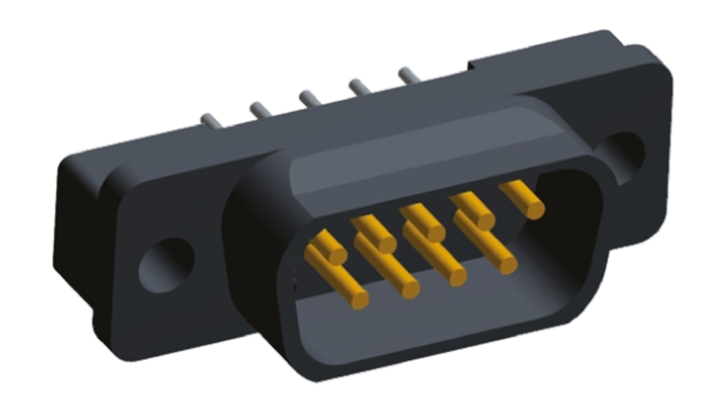 TE Connectivity D-Sub konnektor, stik, 9-Polet, Amplimite HD-20 Serien, 2.74mm benafstand, Lige, Hulmontering, Lodde