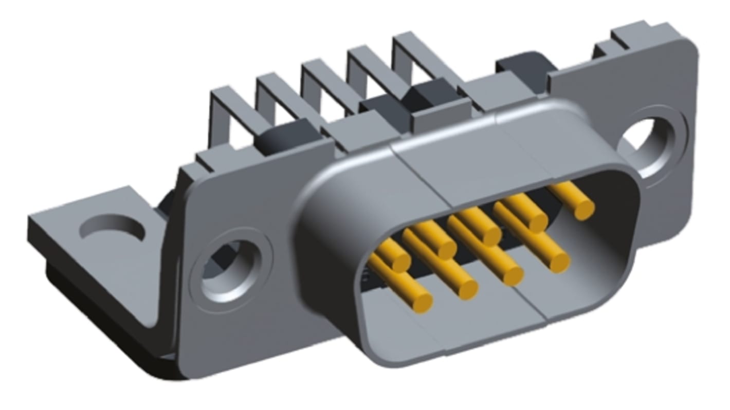 Konektor Eurostyle PCB D-Sub, řada: Amplimite HD-20, počet kontaktů: 9, orientace těla: Pravý úhel, Průchozí otvor,