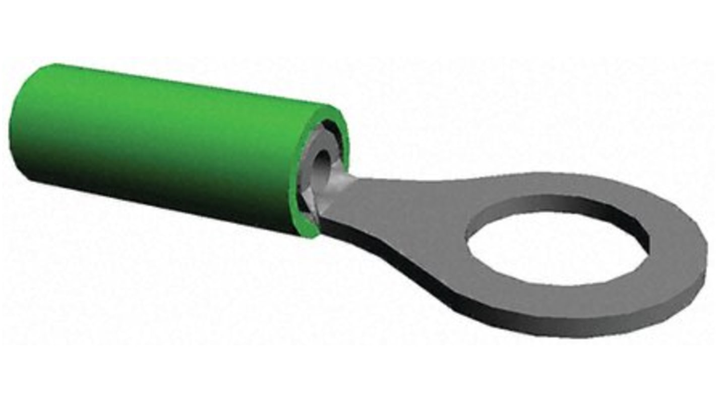 TE Connectivity, PIDG, STRATO-THERM Insulated Ring Terminal, M5 Stud Size, 0.26mm² to 0.65mm² Wire Size, Green