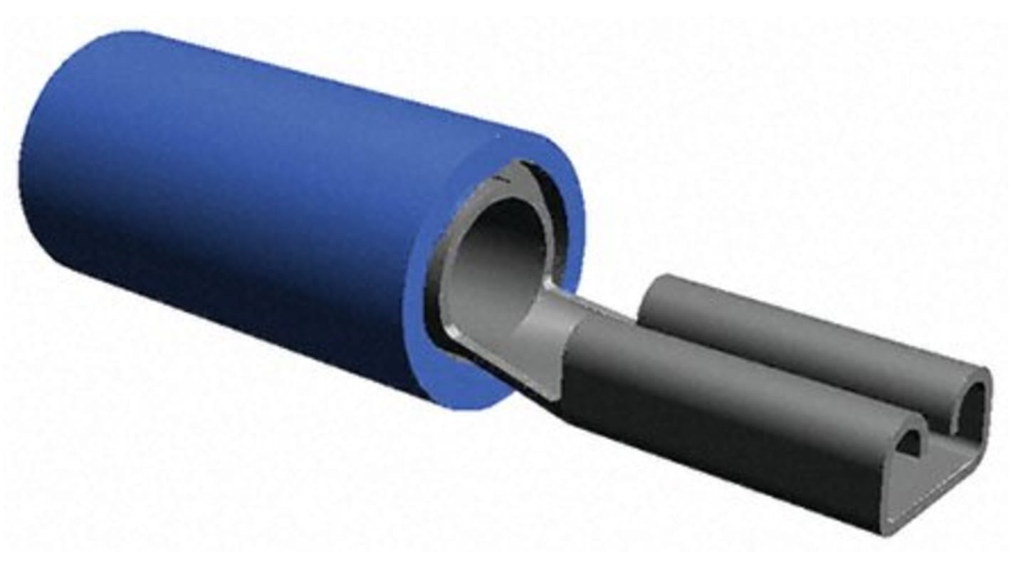 TE Connectivity PIDG FASTON .110 Blue Insulated Female Spade Connector, Receptacle, 2.79 x 0.51mm Tab Size, 1.5mm² to