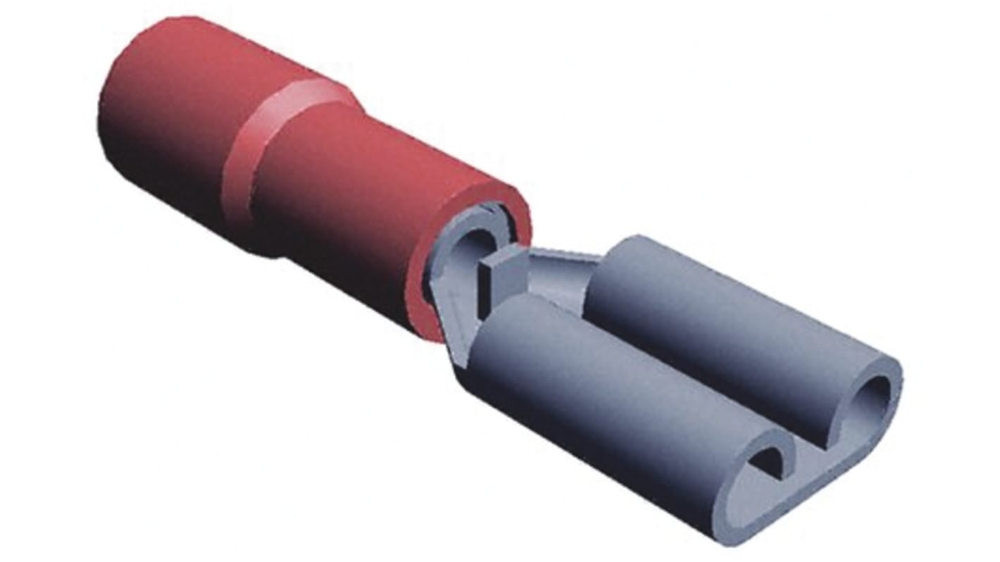 TE Connectivity PIDG FASTON .187 Red Insulated Female Spade Connector, Receptacle, 4.75 x 0.51mm Tab Size, 0.3mm² to