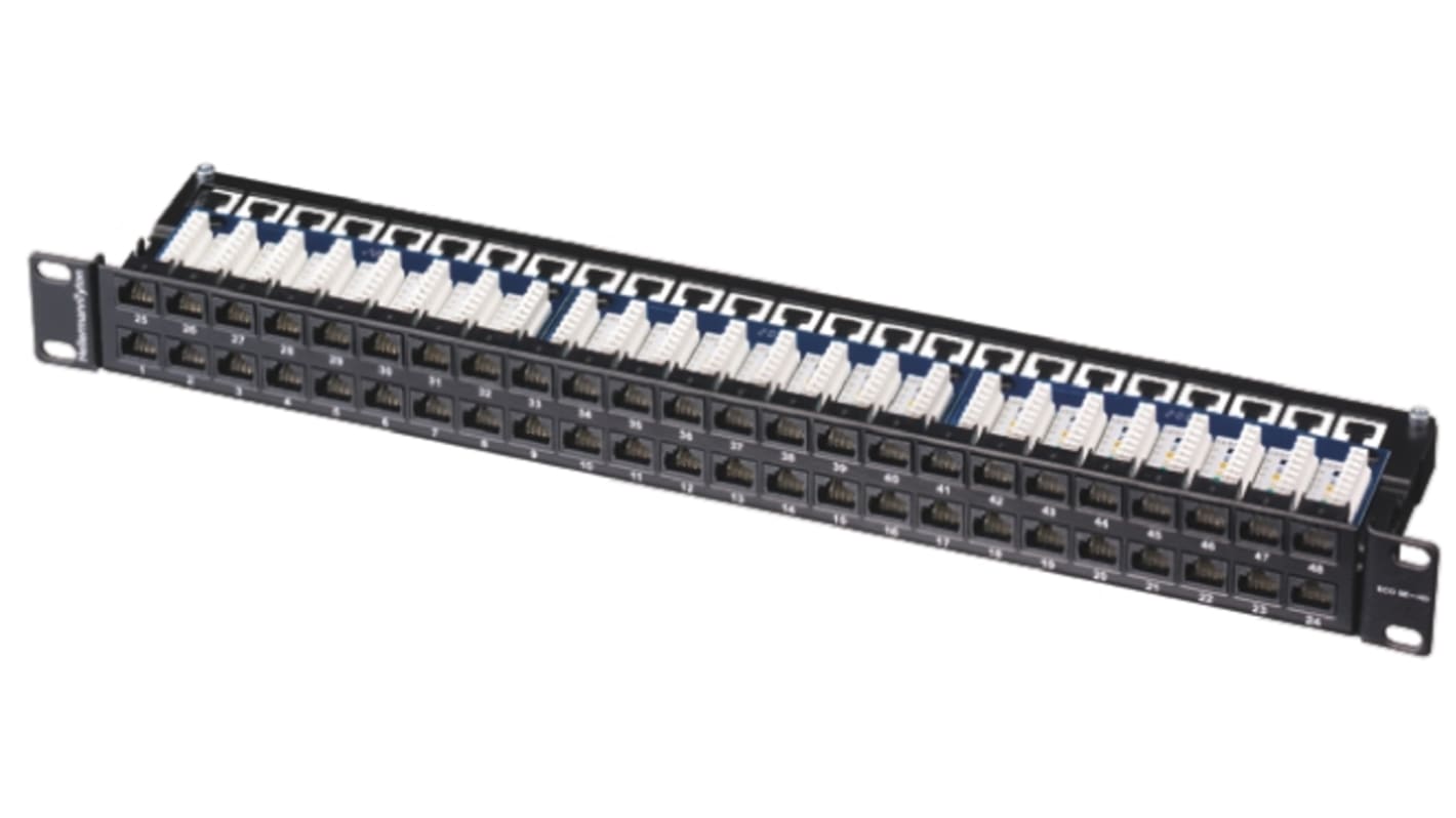 HellermannTyton Eco HD Series Cat5e 48 Port RJ45 RJ Patch Panel UTP 1U Black