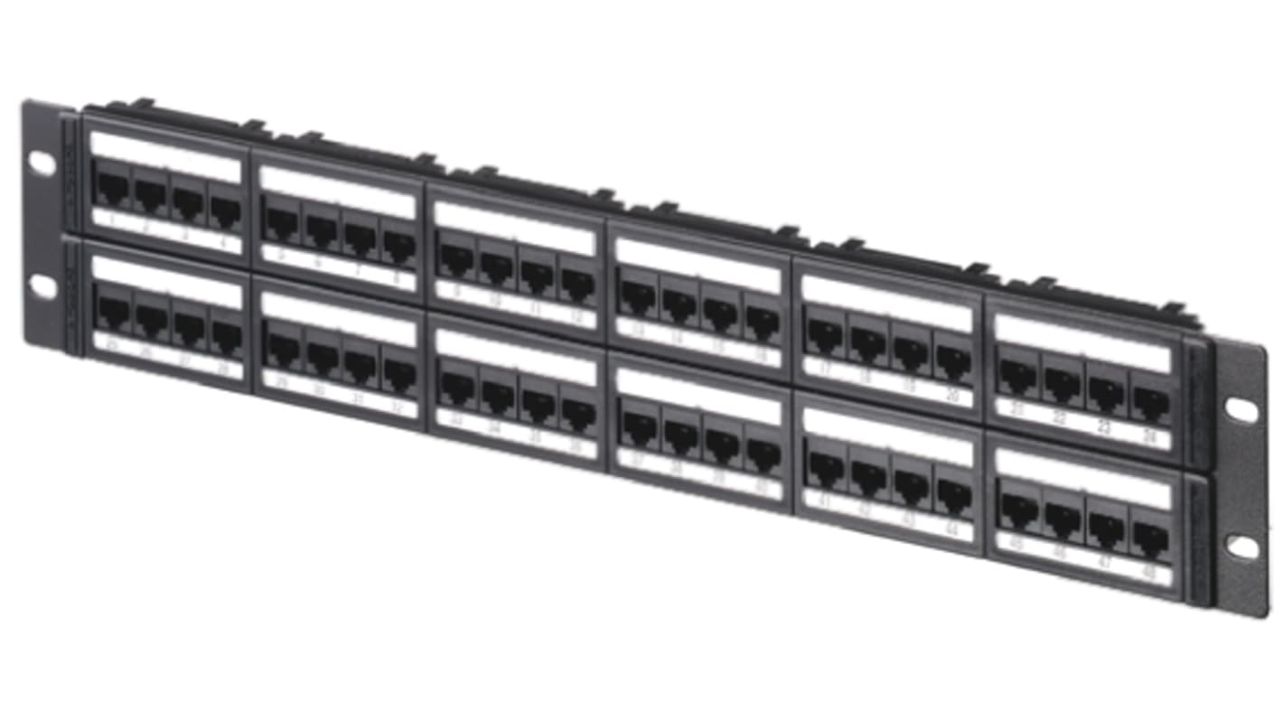 HellermannTyton RJ-kapcsolótábla Cat6 48 Port RJ45, UTP, 2U, Fekete Global sorozat