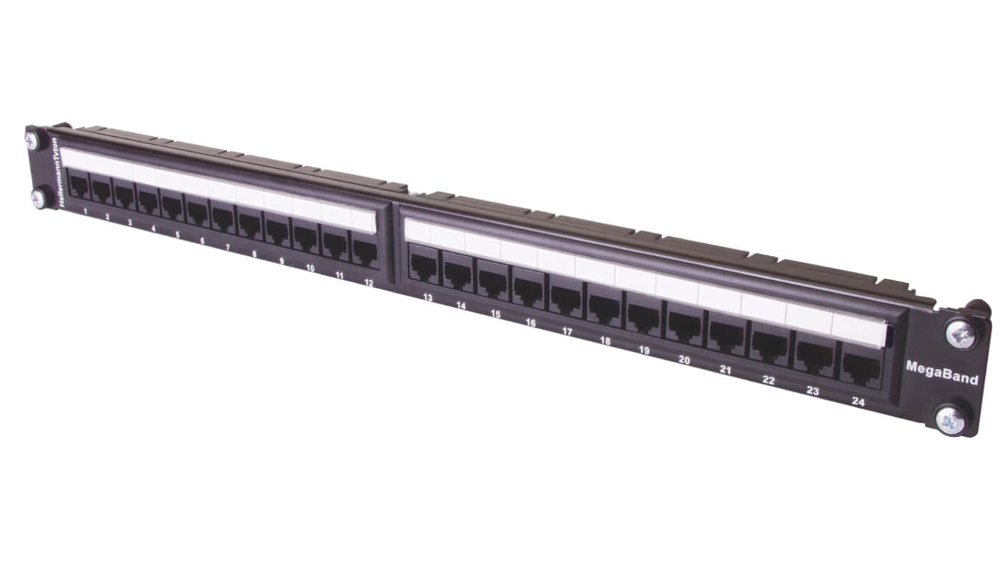 HellermannTyton MegaBand Series Cat5e 24 Port RJ45 RJ Patch Panel UTP 1U Black