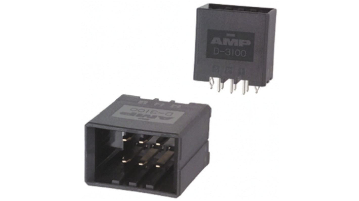 Conector macho para PCB TE Connectivity serie Dynamic 3000 de 6 vías, 2 filas, paso 3.8mm, para soldar, Orificio Pasante
