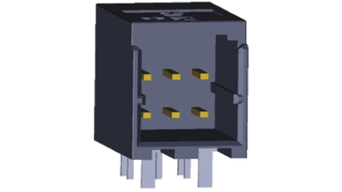 TE Connectivity Dynamic 1000 Series Right Angle Through Hole PCB Header, 6 Contact(s), 2.5mm Pitch, 2 Row(s), Shrouded