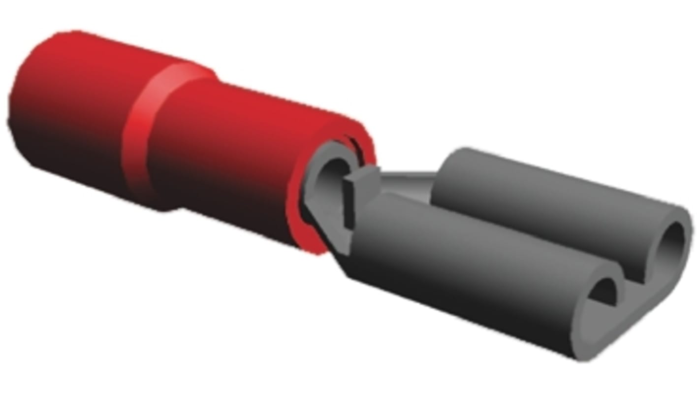 TE Connectivity PIDG FASTON .205 Red Insulated Female Spade Connector, Receptacle, 5.21 x 0.81mm Tab Size, 0.3mm² to