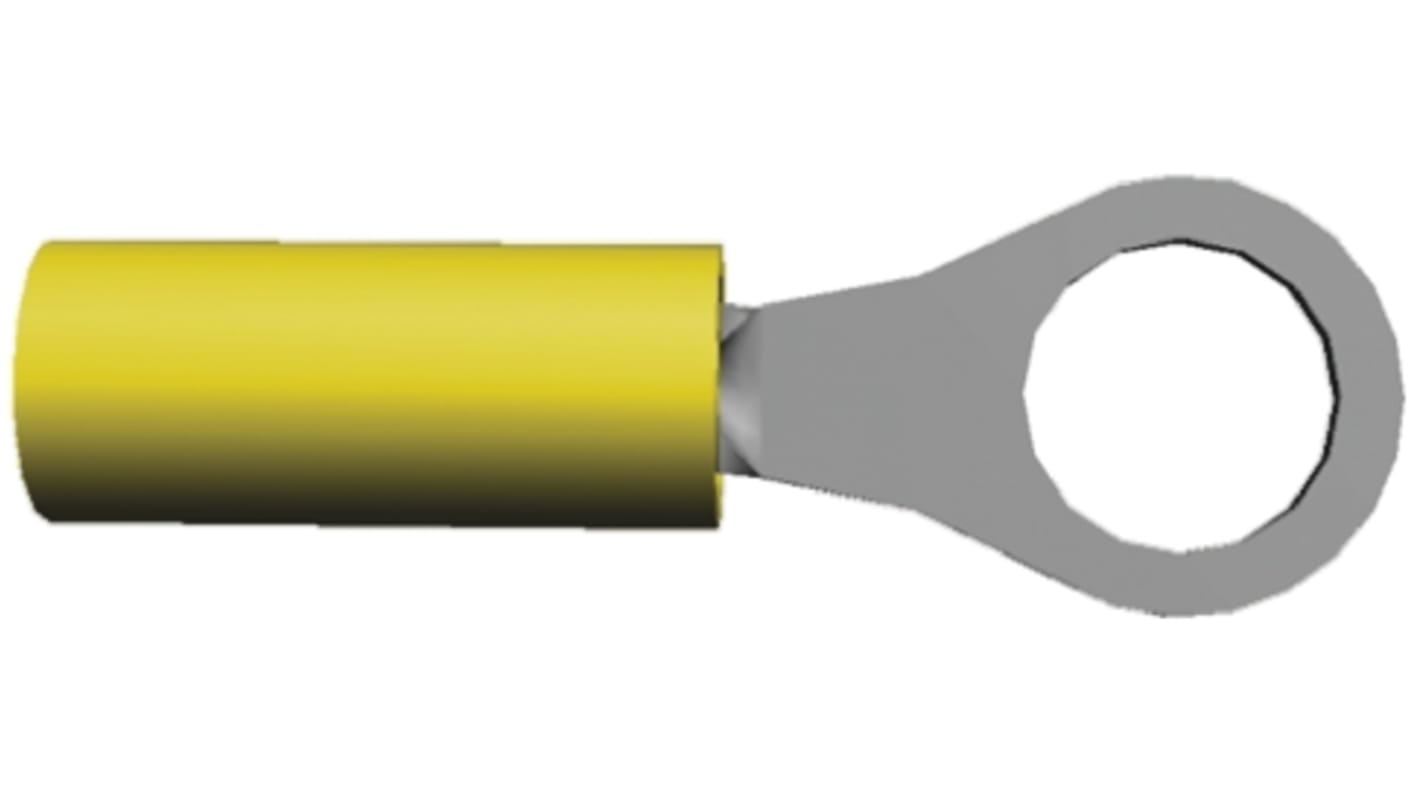 TE Connectivity, PIDG Insulated Crimp Ring Terminal, M3.5 (#6) Stud Size, 0.1mm² to 0.4mm² Wire Size, Yellow