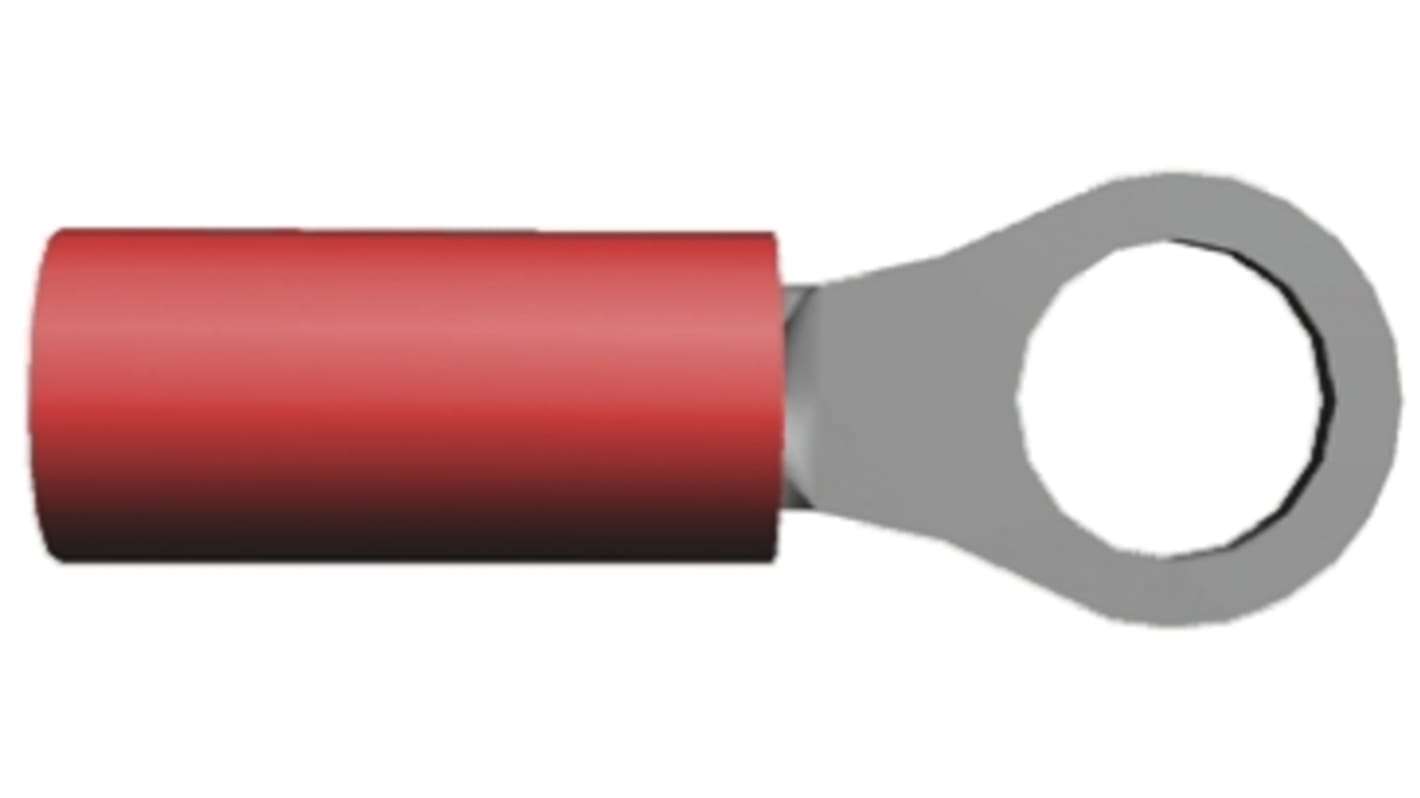 TE Connectivity, PIDG Insulated Ring Terminal, M5 Stud Size, 0.26mm² to 1.65mm² Wire Size, Red