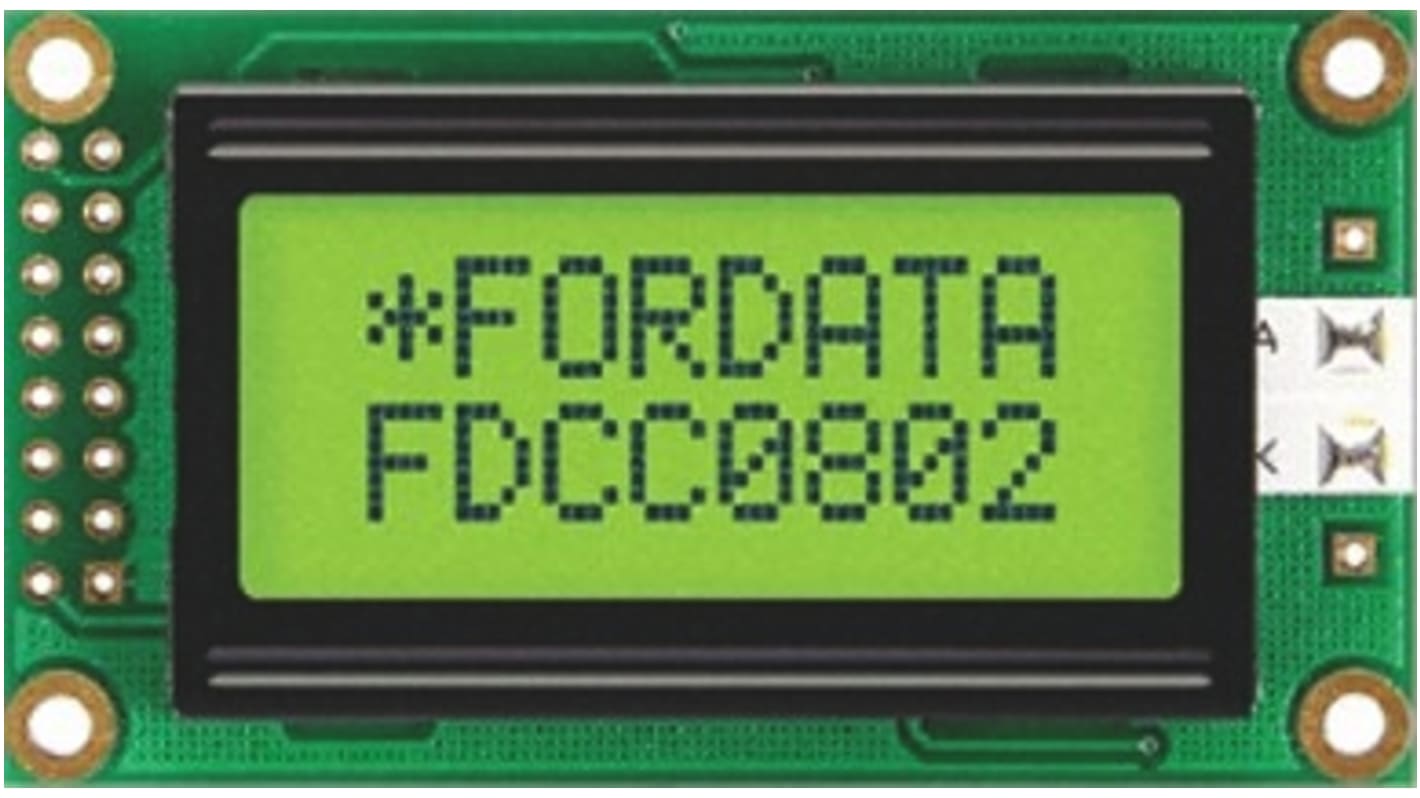 Fordata Monochrom LCD, Alphanumerisch Zweizeilig, 8 Zeichen, Hintergrund Grün reflektiv