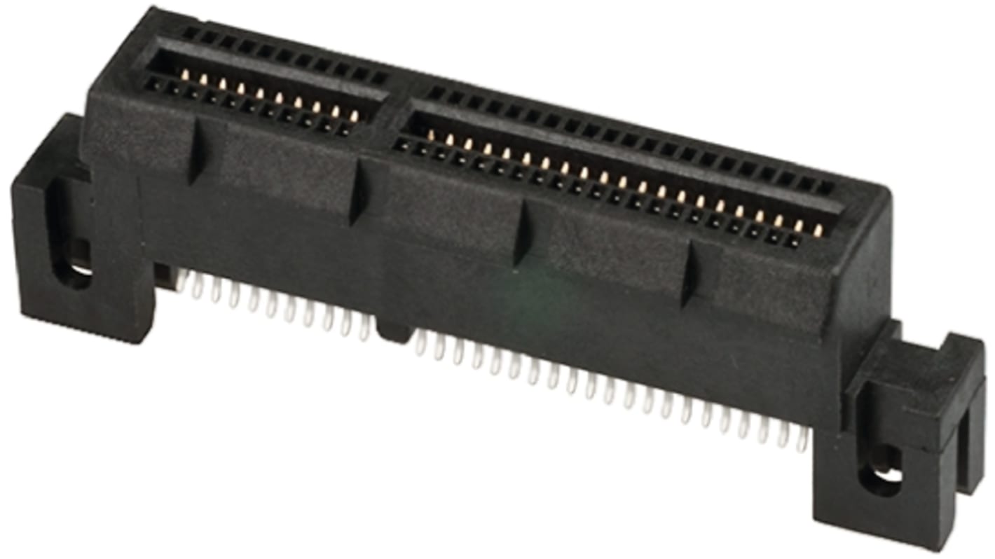 Amphenol ICC Female Edge Connector, Straddle Mount, 64-Contacts, 1mm Pitch, 2-Row, Solder Termination