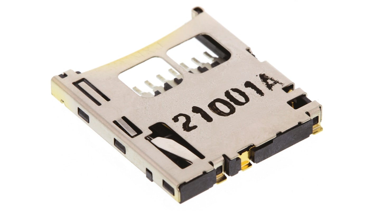 Conector para tarjeta de memoria MicroSD Molex de 8 contactos, paso 1.1mm, 1 fila, montaje superficial,