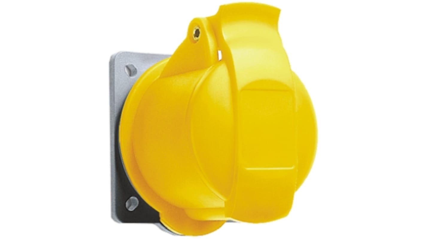 Conector de potencia industrial Hembra, Formato 2P + E, Orientación Recto, Easy & Safe, Amarillo, 110 V, 16A, IP44