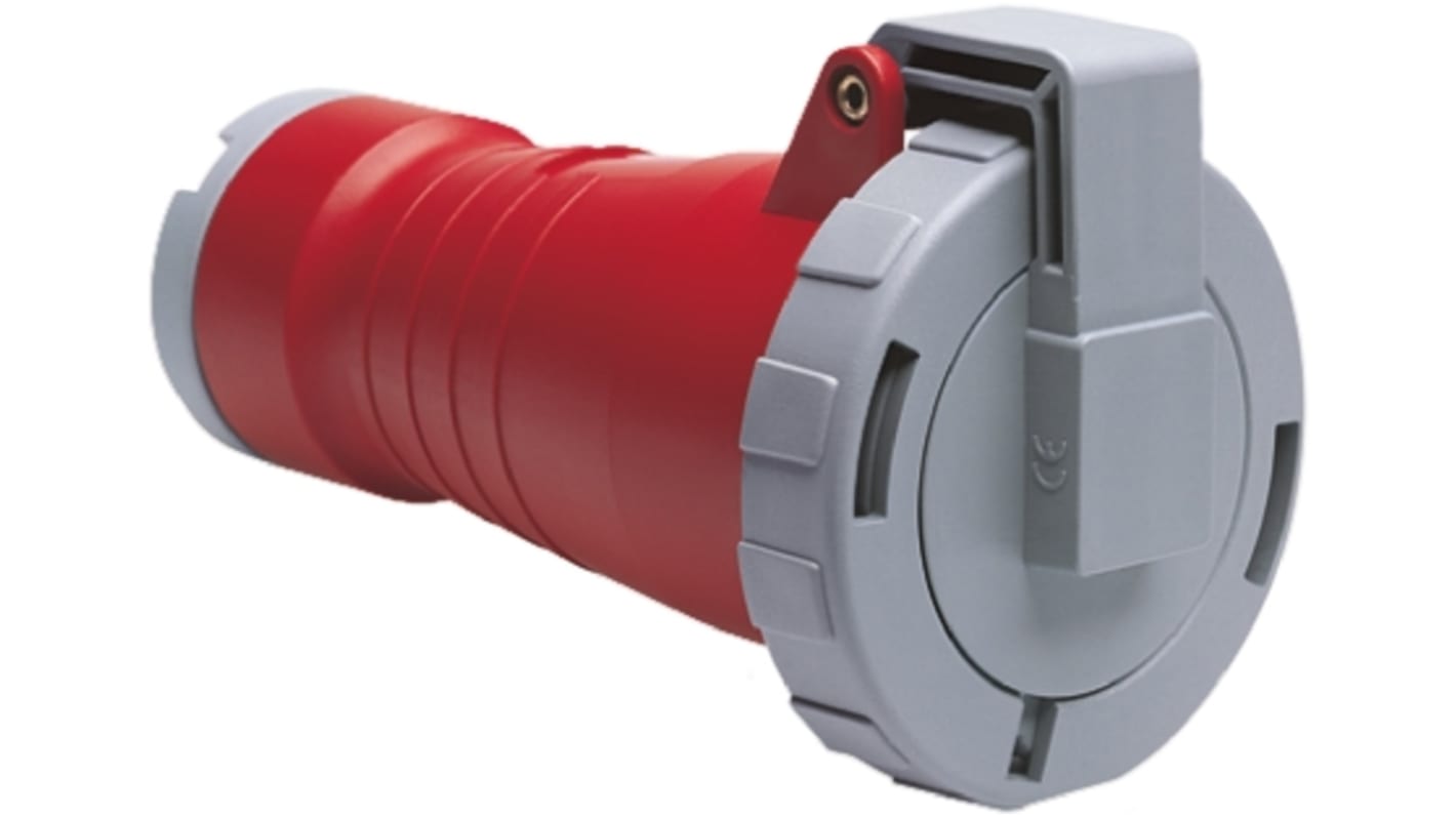 Conector de potencia industrial Hembra, Formato 3P+N+E, Orientación Recta, Tough & Safe, Rojo, 415 V, 32A, IP67