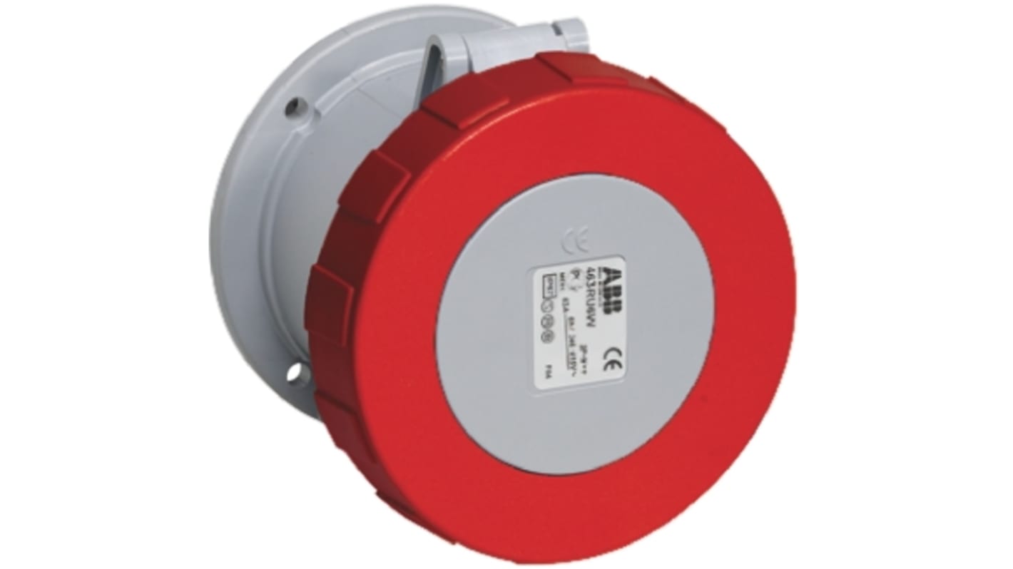 ABB, Tough & Safe IP67 Red Panel Mount 3P + N + E Industrial Power Socket, Rated At 64A, 415 V