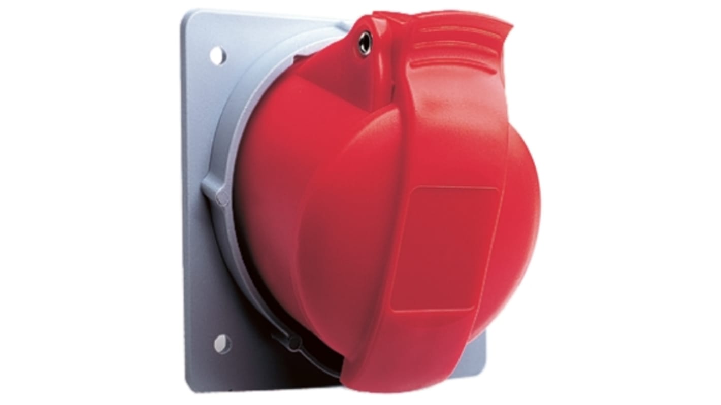 Amphenol Industrial, Easy & Safe IP44 Red Panel Mount 3P + N + E Right Angle Industrial Power Socket, Rated At 32A, 415