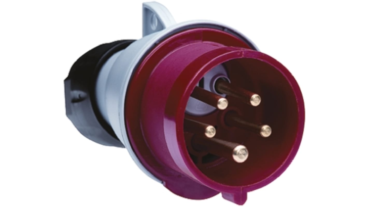 Conector de potencia industrial Macho, Formato 3PN+E, Orientación Recta, Rojo, 346 → 415 V, 32A, IP44