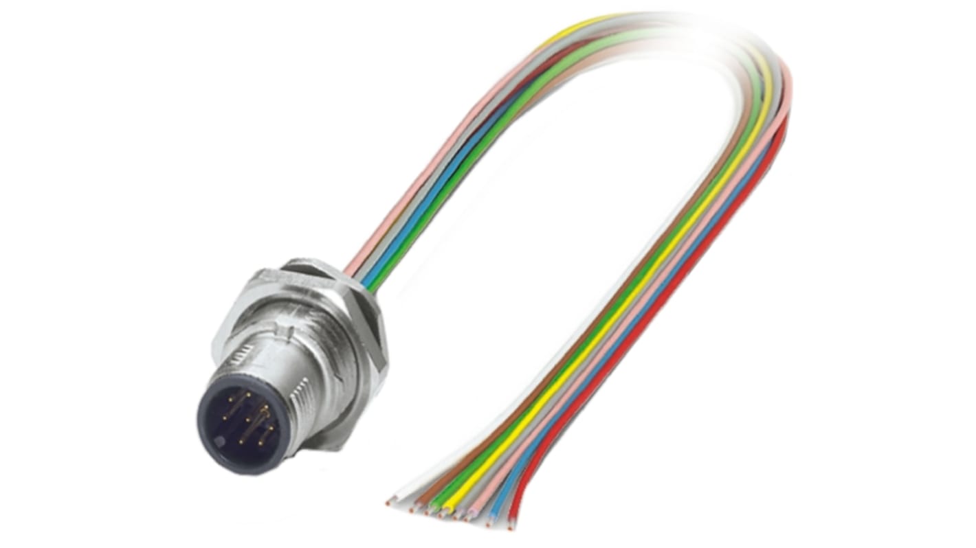 Cable de conexión Phoenix Contact, con. A M12 Macho, 12 polos, cod.: A, long. 500mm, 30 V, 1,5 A, IP67