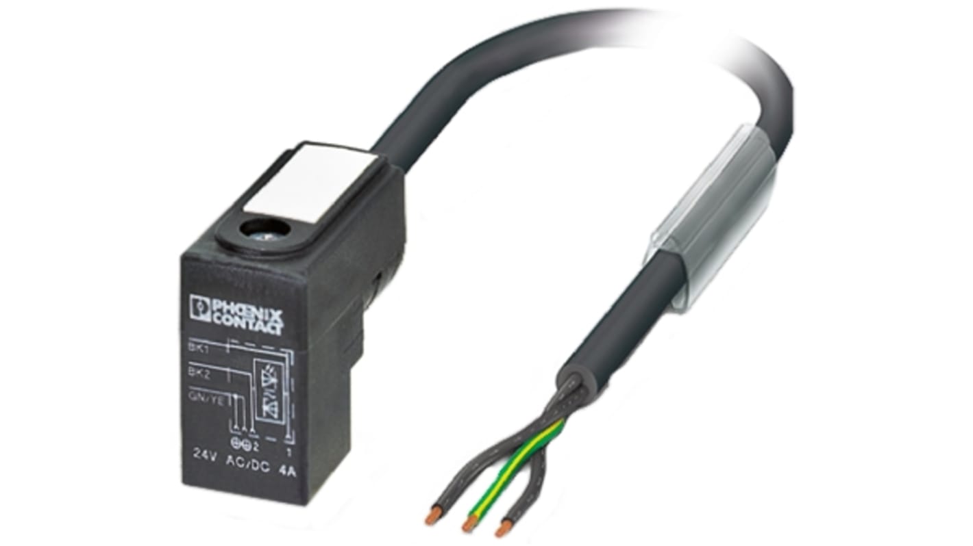 Cable de conexión Phoenix Contact, con. A DIN 43650 forma C Macho, 3 polos, long. 3m, 24 V, 4 A, IP65, IP67