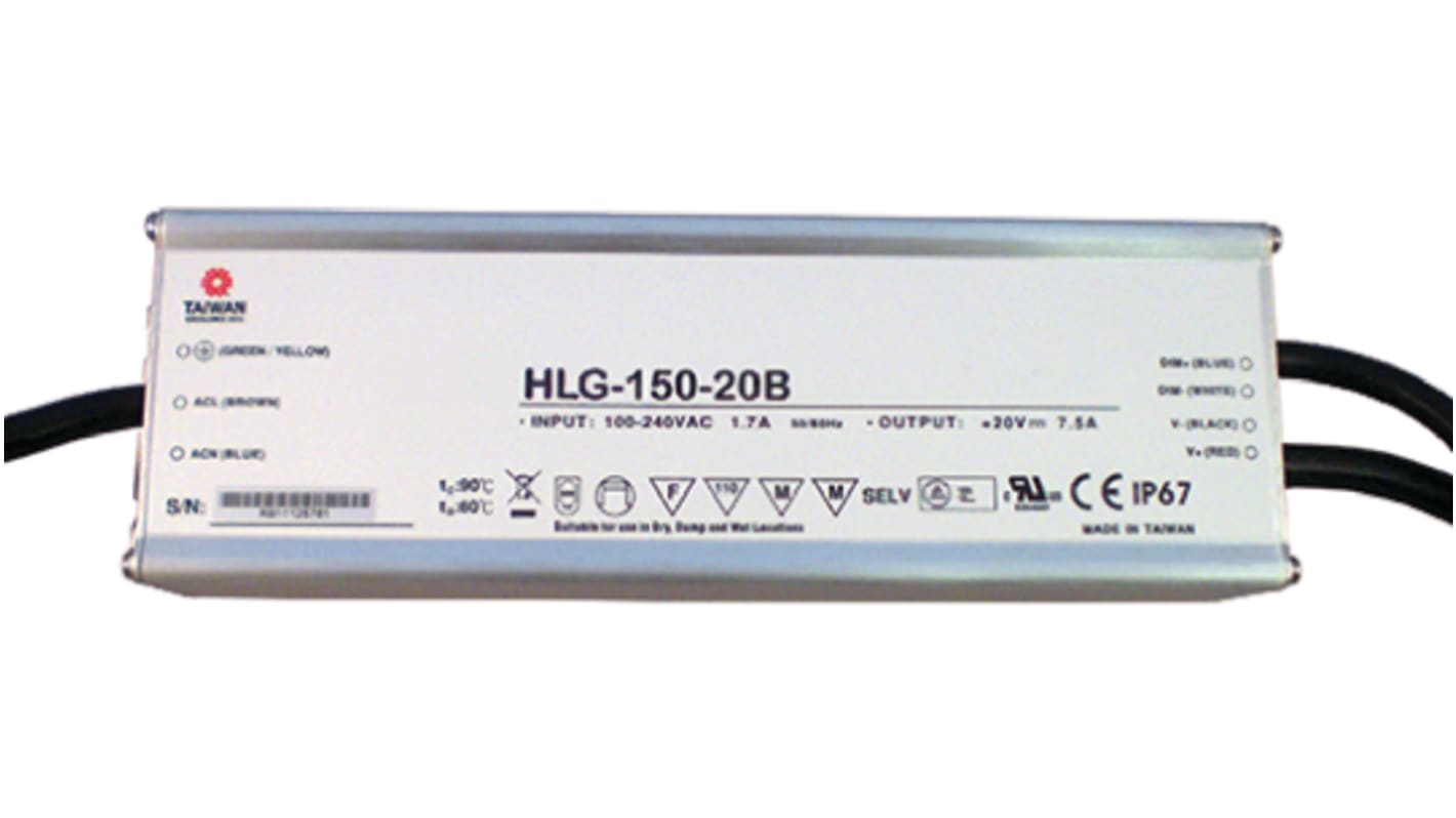 MEAN WELL LED Driver, 48V Output, 153.6W Output, 3.2A Output, Constant Voltage Dimmable