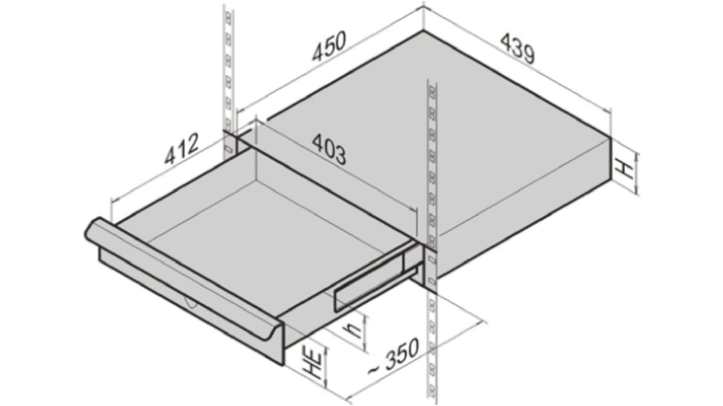 nVent SCHROFF Grey Drawer, 3U, 15kg Load