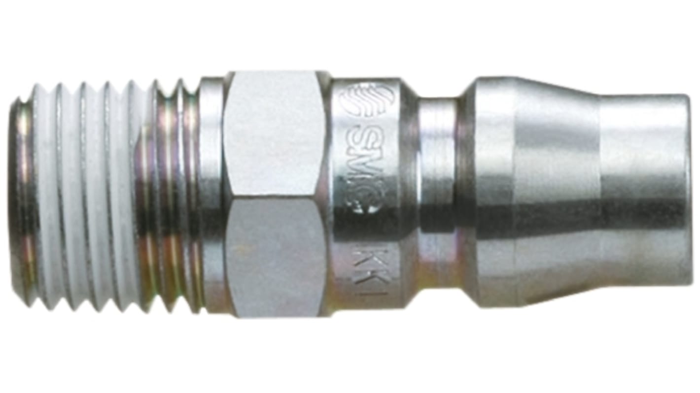 SMC Structural Steel Male Pneumatic Quick Connect Coupling, R 1/4 Male Threaded