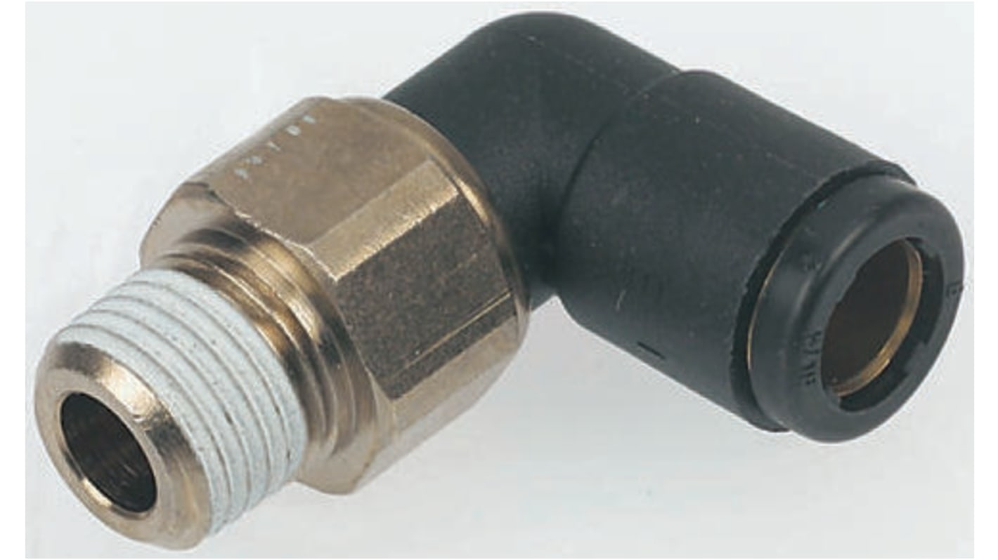 Legris LF3000 Series Elbow Threaded Adaptor, R 1/4 Male to Push In 12 mm, Threaded-to-Tube Connection Style