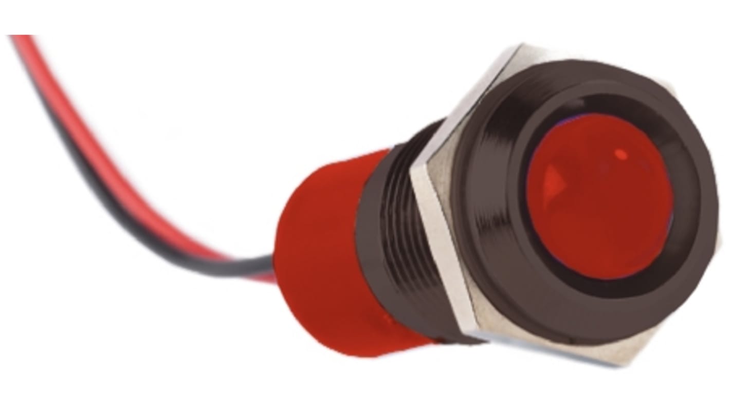 RS PRO Red Indicator, 110V ac, 14mm Mounting Hole Size, Lead Wires Termination, IP67