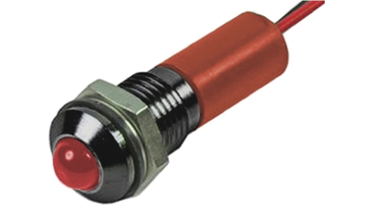 RS PRO Red Panel Mount Indicator, 2V dc, 8mm Mounting Hole Size, Lead Wires Termination, IP67