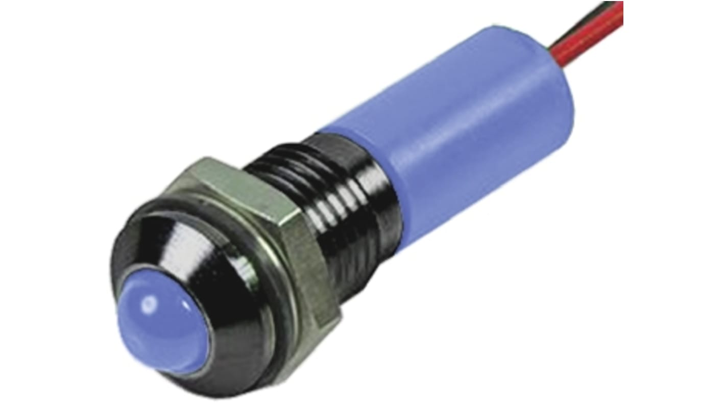 RS PRO Blue Panel Mount Indicator, 24V dc, 6mm Mounting Hole Size, Lead Wires Termination, IP67