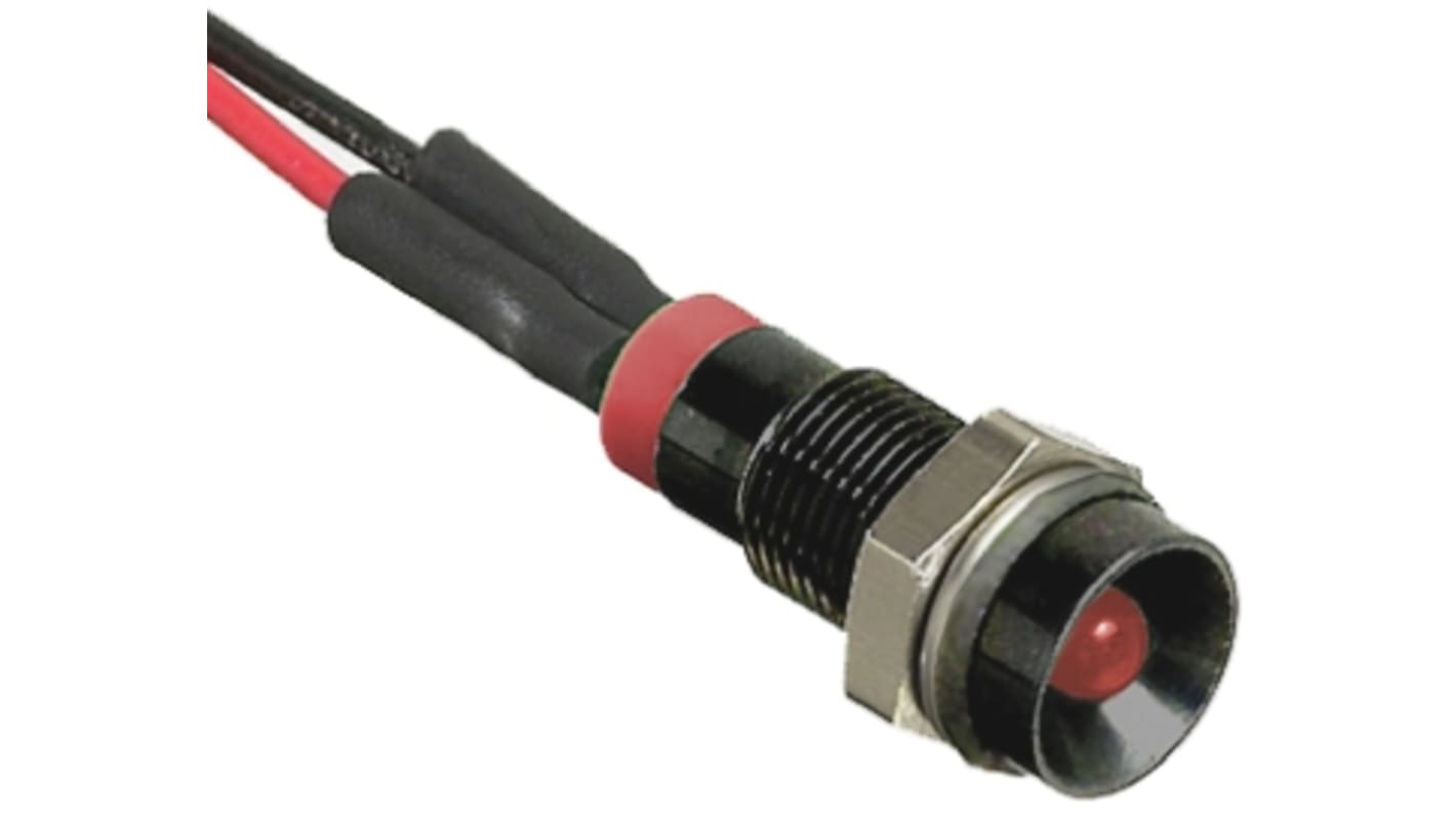 RS PRO Red Panel Mount Indicator, 220V ac, 8mm Mounting Hole Size, Lead Wires Termination, IP67