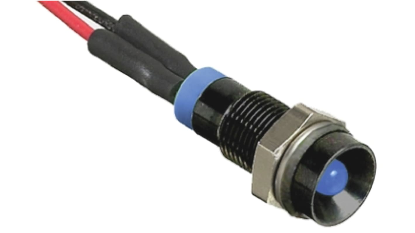 RS PRO Blue Indicator, 110V ac, 8mm Mounting Hole Size, Lead Wires Termination, IP67