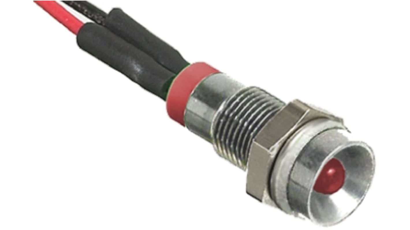 RS PRO Red Panel Mount Indicator, 2V dc, 6mm Mounting Hole Size, Lead Wires Termination, IP67