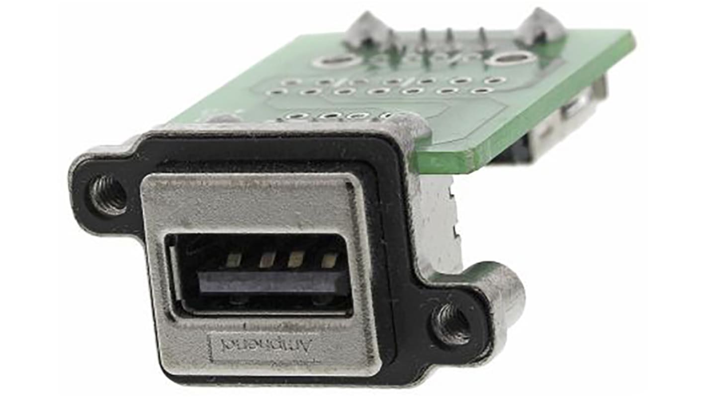 Conector USB Amphenol ICC MUSBA31130, Hembra, , 1 puerto puertos, Ángulo de 90° , Montaje en orificio pasante, 100,0