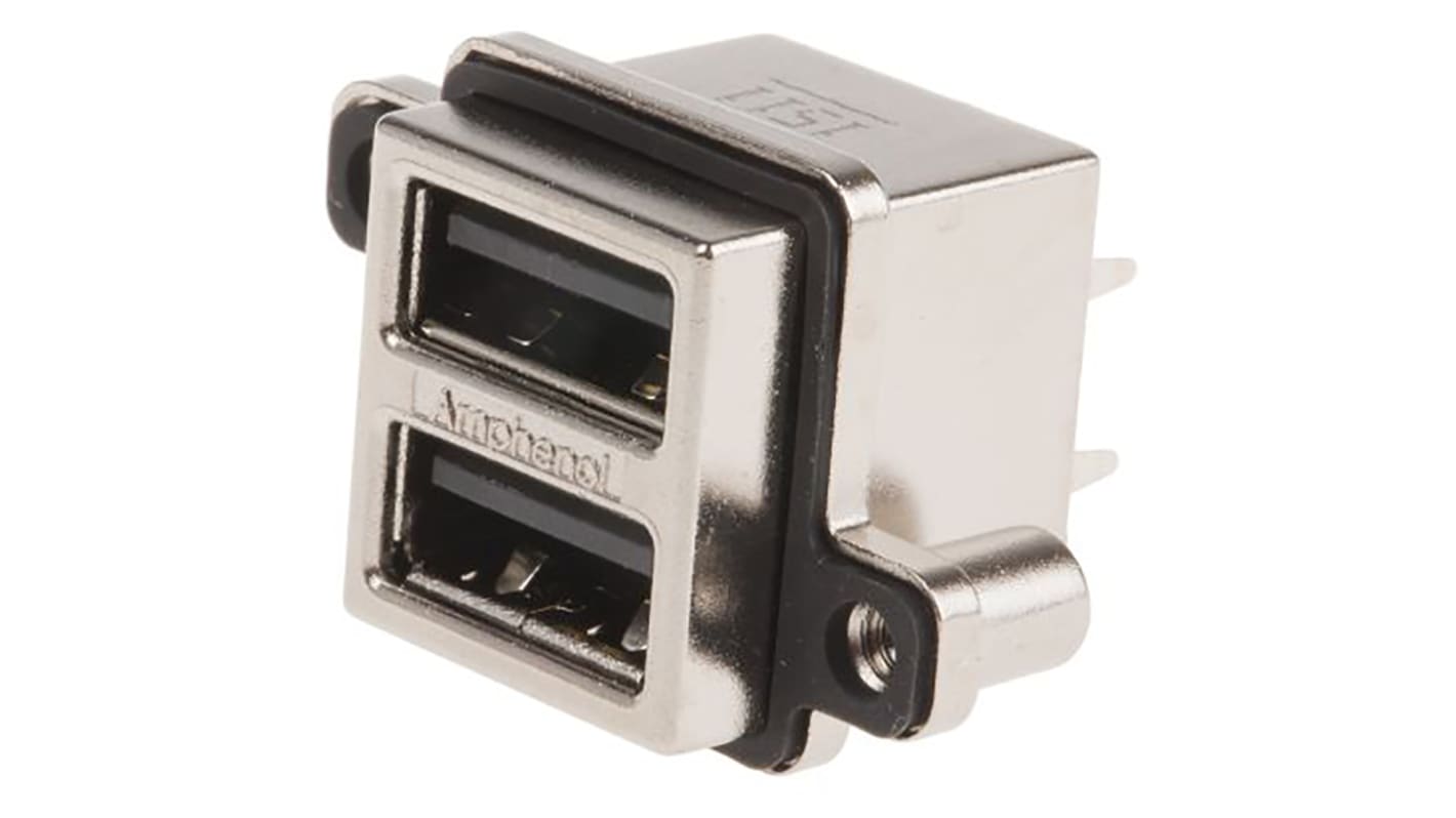 Connecteur USB A Femelle Amphenol ICC 2 ports, Traversant, Droit