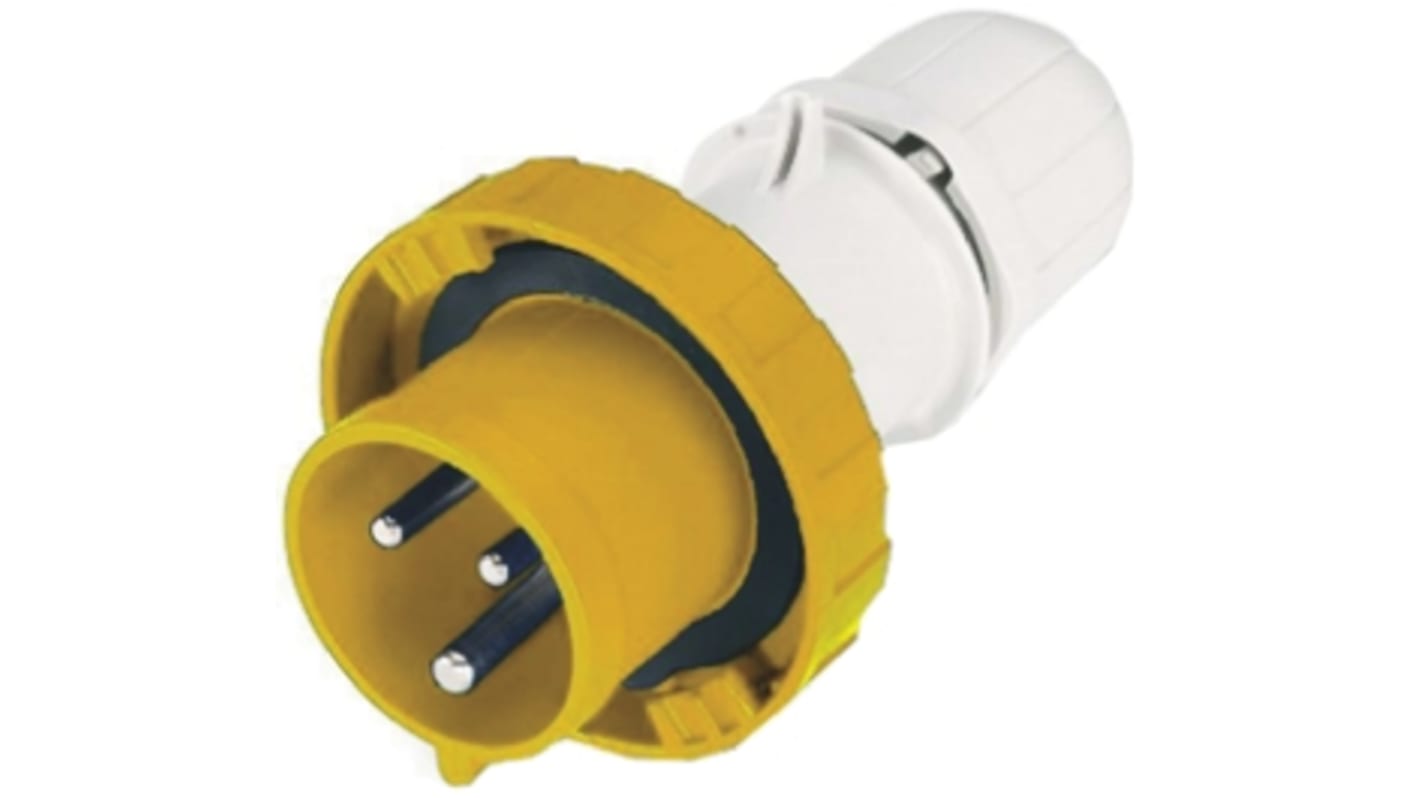 Conector de potencia industrial Macho, Formato 2P + E, Orientación Recto, Amarillo, 110 V, 16A, IP66, IP67