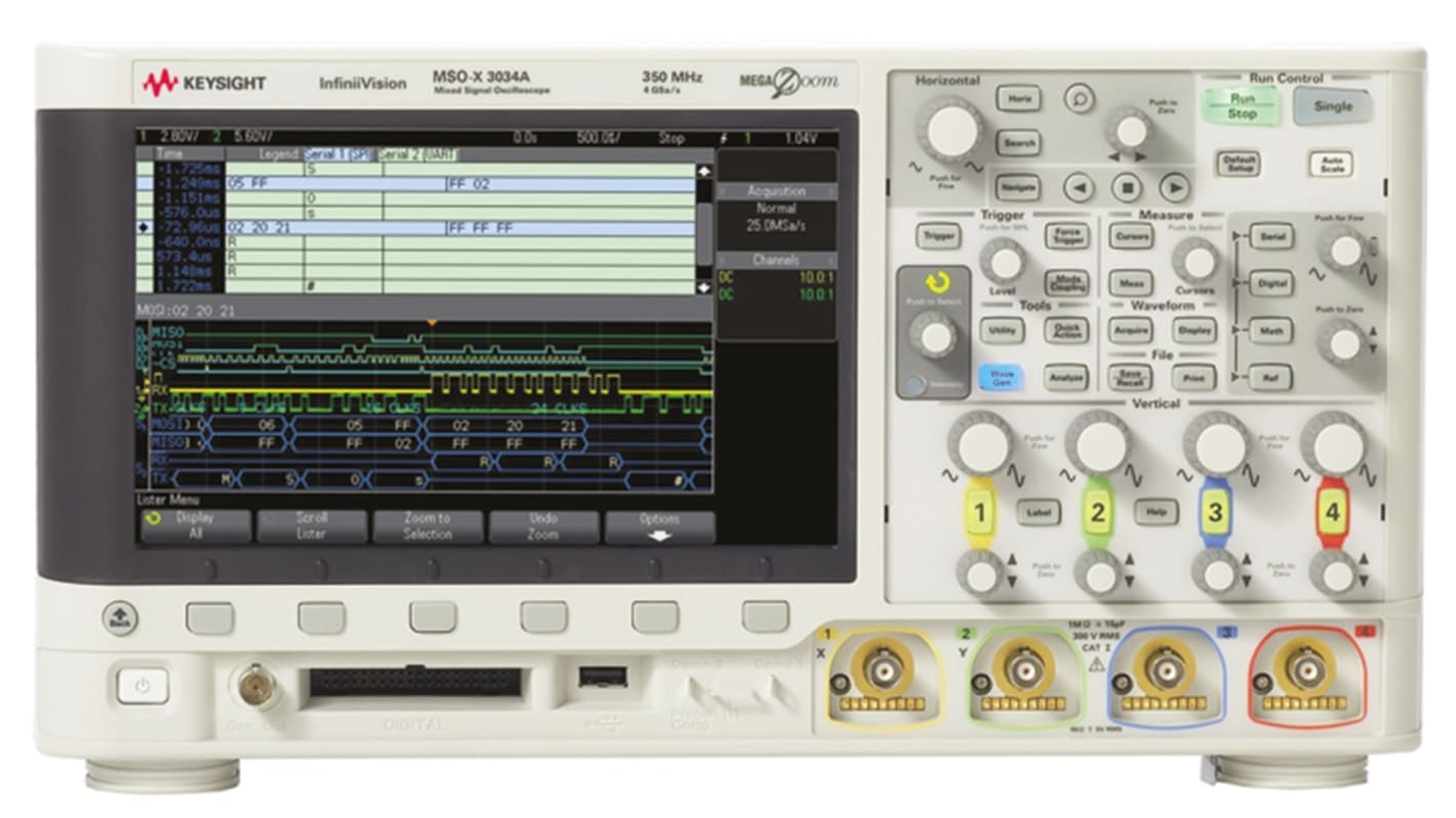 Keysight MSOX3034A Mixed-Signal Oszilloskop, 4-Kanal Analog / 16-Kanal Digital, 350MHz, DKD/DAkkS-kalibriert