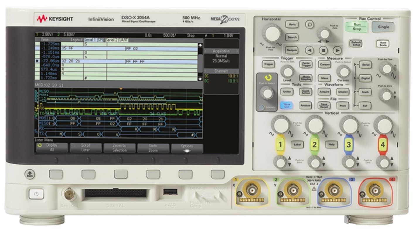 Oscilloscope De table Keysight série InﬁniiVision 3000 X, 500MHz, Etalonné RS