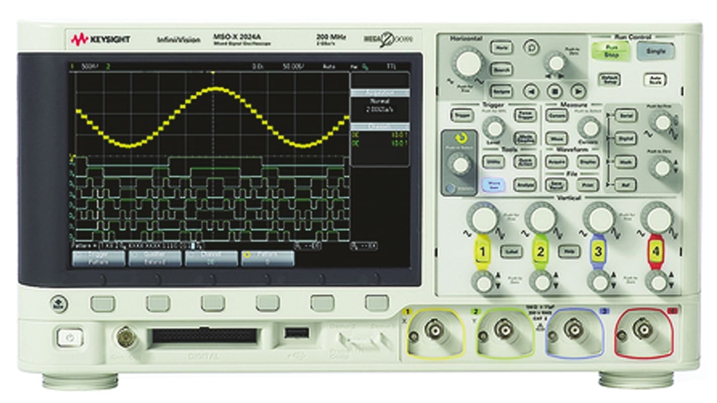 Osciloscopio de banco Keysight Technologies MSOX2002A, calibrado RS, canales:2 A, 8 D, 70MHZ, pantalla de 8.5plg,
