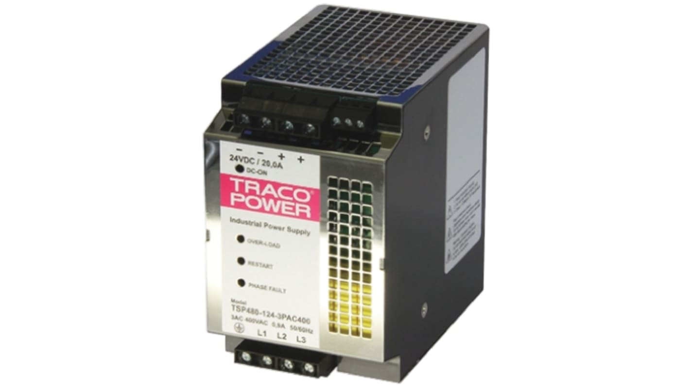 TRACOPOWER TSP Switch Mode DIN Rail Panel Mount Power Supply, 320 → 440V ac ac Input, 24V dc dc Output, 20A