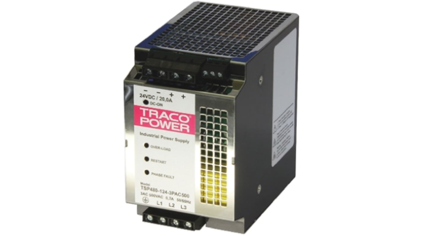 Alimentation pour rail DIN TRACOPOWER, série TSP, 24V c.c.out 20A, 400 → 550V c.a.in, 480W