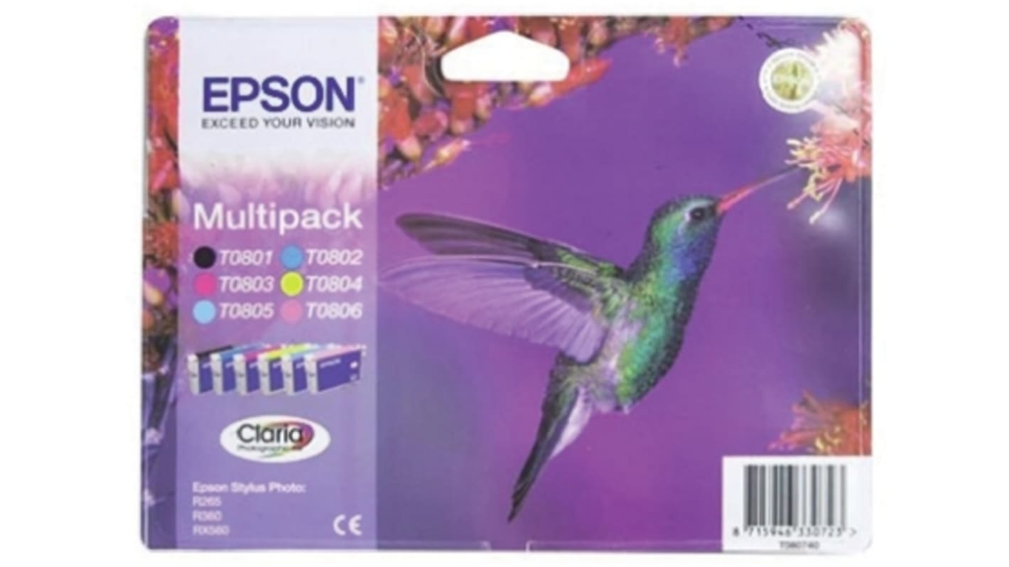 Epson T0807 Druckerpatrone für Epson Patrone Schwarz, Cyanblau, hell Cyanblau, hell Purpurrot, Purpurrot, Gelb 6