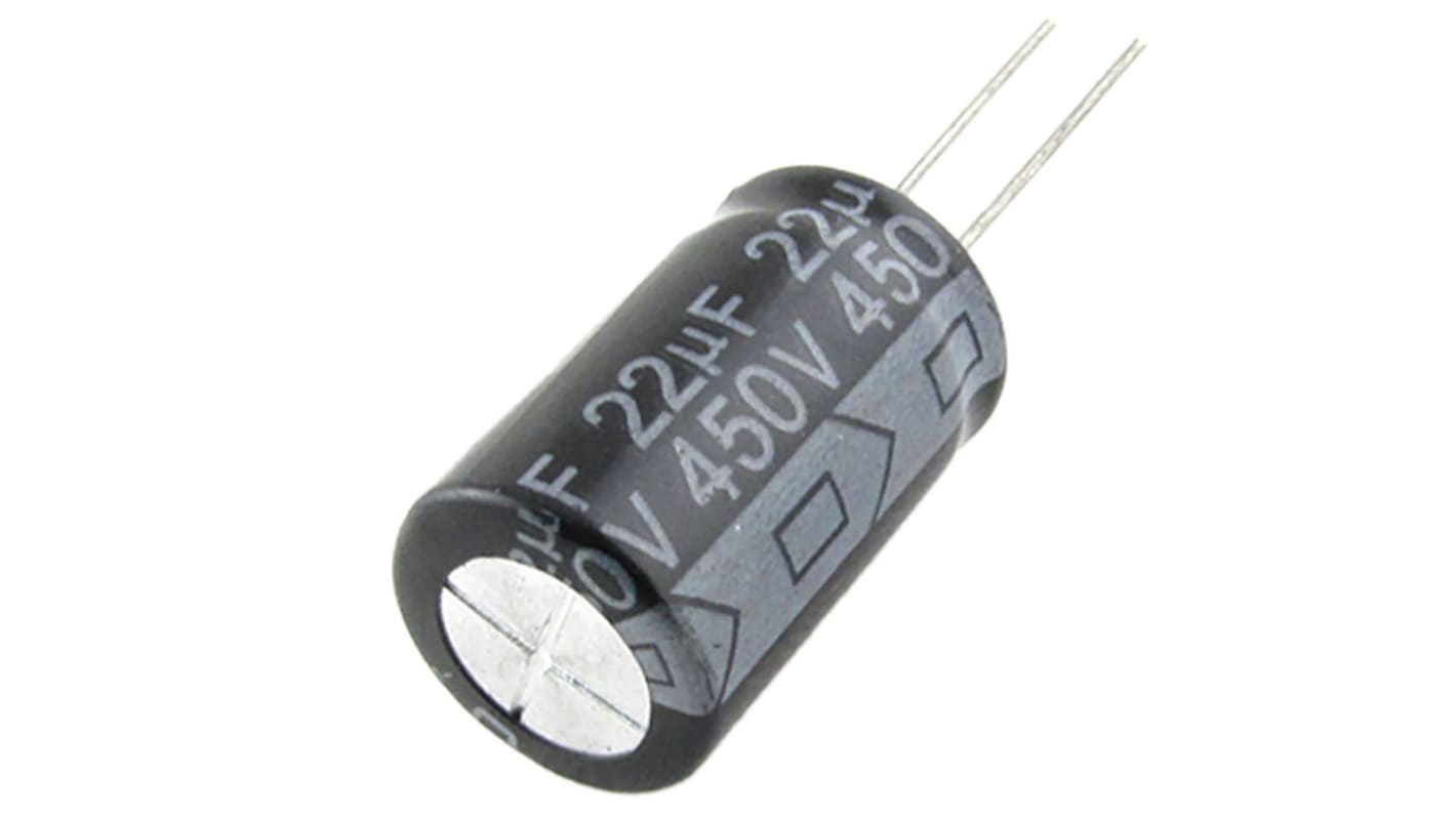 Rubycon BXC, THT Aluminium-Elektrolyt Kondensator 22μF ±20% / 450V dc, Ø 16mm x 20mm, bis 105°C