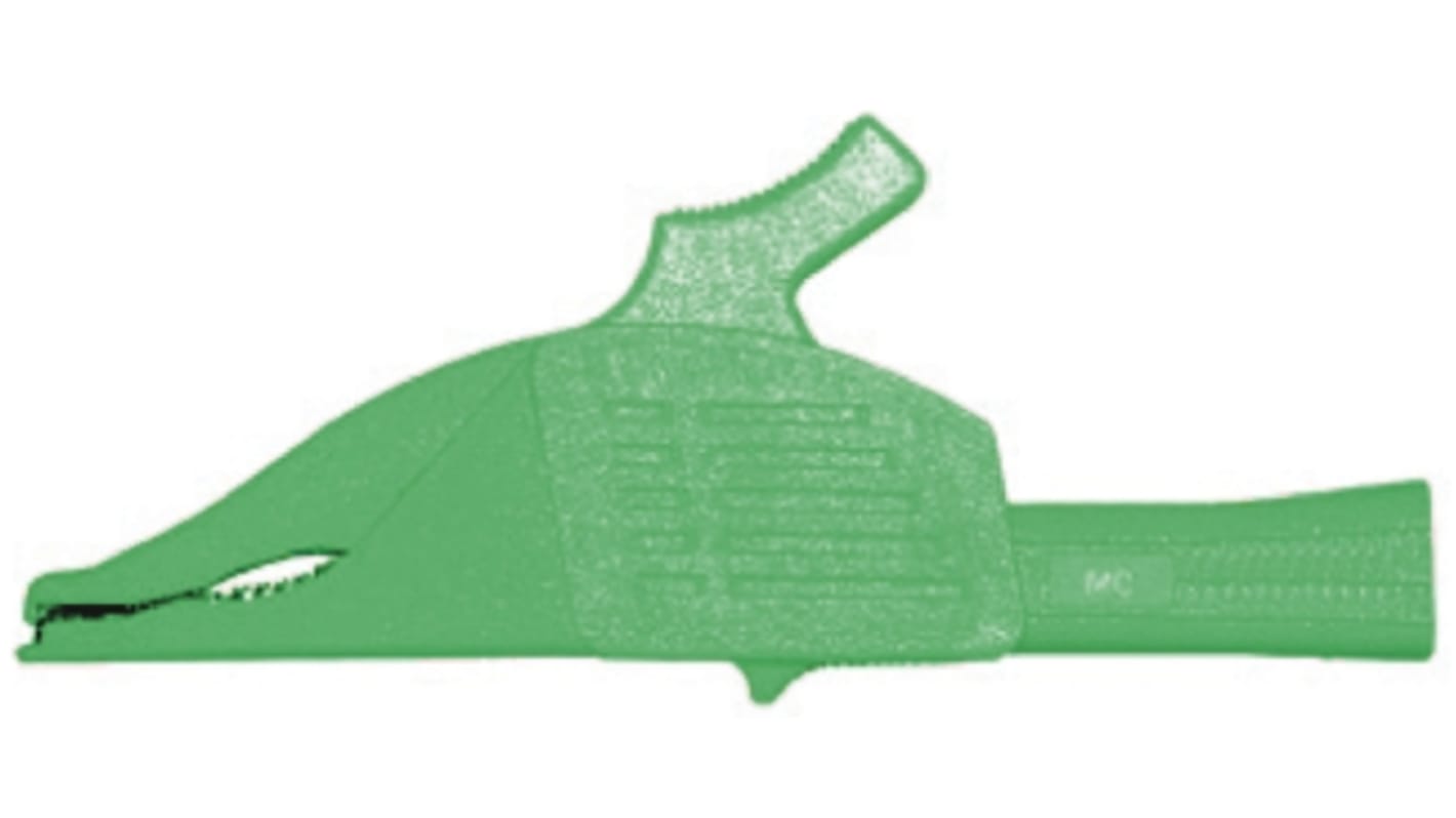 Clip a coccodrillo Staubli, 32A, apertura 39.5mm, isolato, col. Verde