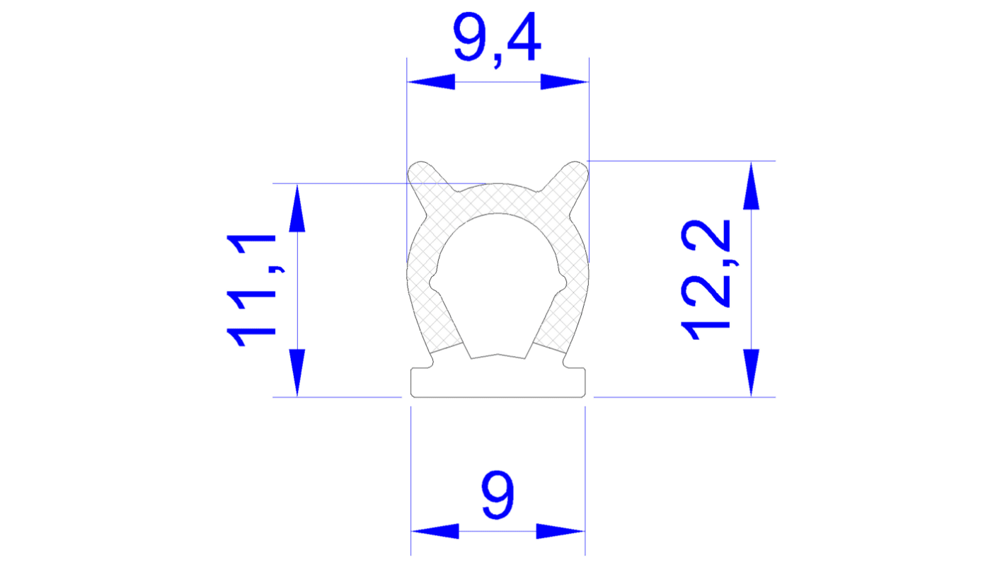 Hranicí páska, EPDM barva Černá, délka: 20m x 12,4 mm x 9.5mm RS PRO